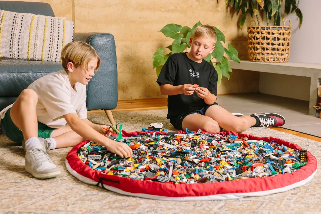 Printed Play Pouch Brick Bag open lounge playing.webp